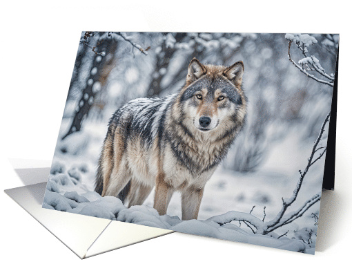 Seasons Greeting Christmas with Beautiful Wolf in the... (1876342)