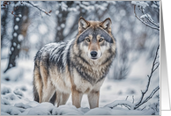 Seasons Greeting Christmas with Beautiful Wolf in the Snow Wildlife card
