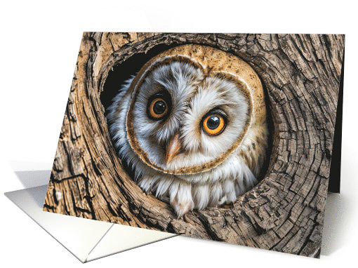 Owl in a Tree Thinking of You Cute and Funny with Big Eyes card