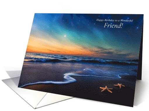 Friend Happy Birthday Beach and Starfish with Sunset and... (1877166)