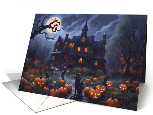 Teenager Happy Halloween Cute Black Cats Haunted House Cute card