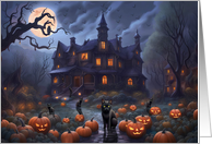 Teenager Happy Halloween Cute Black Cats Haunted House Cute card