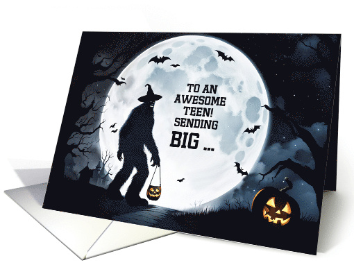 Teenager Happy Halloween Cute Big Foot Trick or Treating Custom card