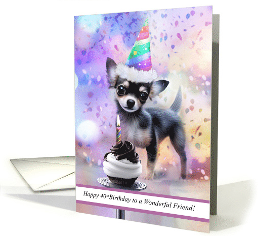 40th Birthday for Friend Cute Chihuahua Puppy Dog with Party Hat card