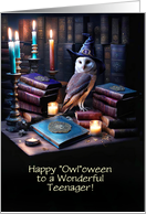 Teen Teenager Happy Halloween Owl Wizard Warlock Library Magic Custom card