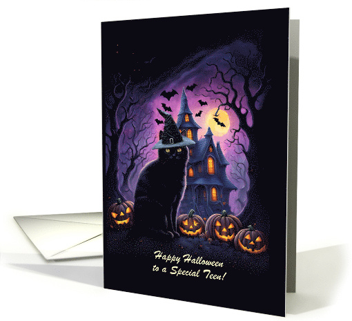 Teen or Teenagers Happy Halloween Black Cat and Jack O... (1877422)