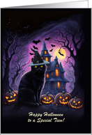 Teen or Teenagers Happy Halloween Black Cat and Jack O Lanterns Custom card