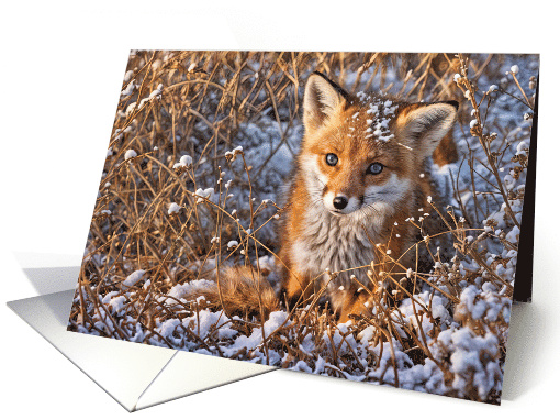 Christmas Holiday Seasons Greetings Fox Pup in the Snow Cute card