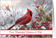 Godson and Wife Happy Holidays Pretty Red Cardinal Bird Snow Custom card