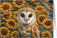 Owl and Sunflowers Give a Hoot Thinking of You Cute card