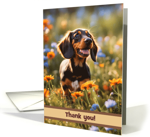 Thank You Cute Dachshund Puppy in a Flower Field Custom card (1880486)