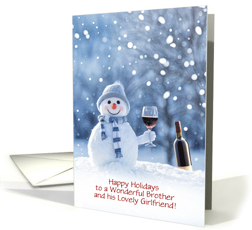 Brother and Girlfriend Happy Holidays Cute Snowman Wine... (1880708)