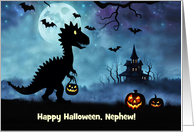 Nephew Cute Dinosaur Happy Halloween with Bats Jack O Lantern Custom card