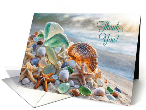 Thank You Beach with Sea Glass and Seashells Starfish Blank Note card