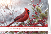 Daughter and Fiance Happy Holidays Cardinal in the Snow Custom Xmas card