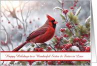 Sister and Wife Sister in Law Pretty Happy Holidays Cardinal Custom card