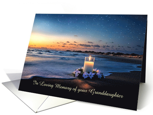 Loss of Granddaughter Sympathy with Memorial Candle Ocean Custom card