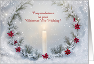 Wedding on Christmas Eve Congratulations Candle in Wreath Custom card