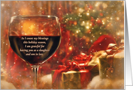 Daughter and Son in Law Happy Holidays with Wine and Presents Humor card