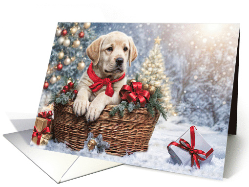 Happy Holidays Christmas with Yellow Lab and Basket Snow... (1883002)