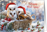 Christmas Cute Owls Happy Holidays in a Basket Custom Text card
