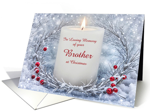 Brother Christmas Remembrance with Candle Snow Custom Text card