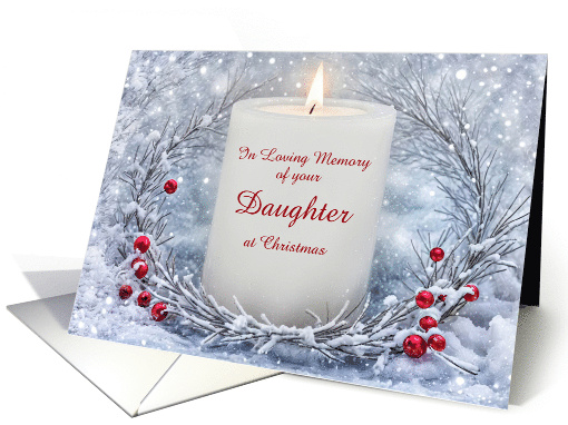 Daughter Remembrance at Christmas with Candle Snow Custom Text card