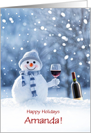 Custom Name Cute and Funny Christmas Happy Holidays Snowman Wine card