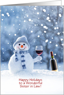 Sister in Law Funny and Cute Christmas Wine Drinking Snowman Custom card