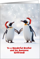 Brother and Girlfriend Cute Couple of Penguins Christmas Customizable card
