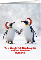 Stepdaughter and Husband Cute Christmas Penguins Custom Cover Text card
