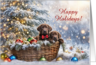 Happy Holidays Christmas with Chocolate Labrador Puppy Dogs Custom card