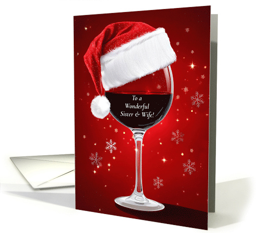 Sister and Wife Sister in Law Cute Wine Themed Happy Holidays card
