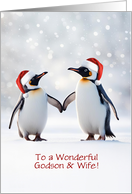 Godson and Wife Goddaughter in Law Cute Penguins Christmas Custom card