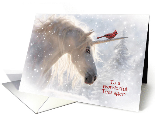 Teenager Happy Holidays Beautiful Unicorn Cardinal Fantasy Custom card
