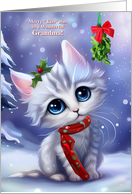 Grandma Happy Holidays Cute Kitten in the Snow with Mistletoe card