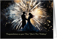 New Years Eve Wedding Congratulations with Couple in Fireworks Custom card