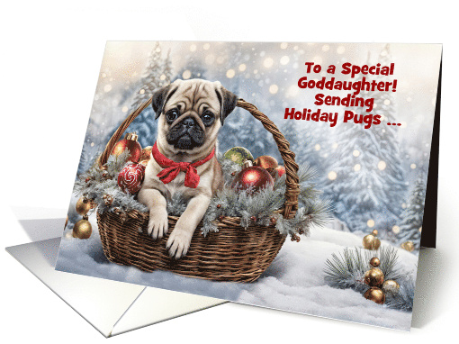 Goddaughter Happy Holidays Christmas Cute Pug Puppy Dog Custom card