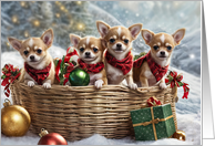 Christmas Bundles of Joy Cute Chihuahua Puppies in a Basket Snow card