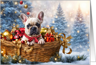 Happy Holidays Christmas cute French Bulldog Puppy Frenchie Basket card