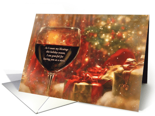 Niece Adult Happy Holidays Wine and Presents Humorous card (1888202)