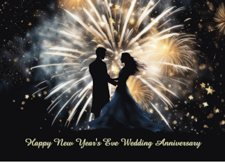 New Years Eve Anniversary Couple Silhouetted in Fireworks Customizable