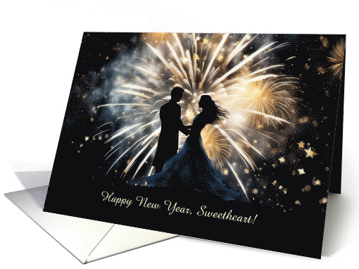 Happy New Year Sweetheart Love Romance with Fireworks Custom card