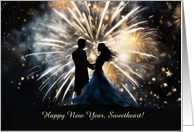 Happy New Year Sweetheart Love Romance with Fireworks Custom card