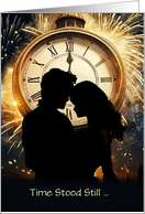 Love Romance Clock and Fireworks Cute Couple Silhouetted Custom card