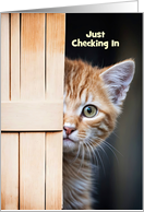 Thinking of You Cute Ginger Cute Kitten Behind a Door Custom Cover Text card