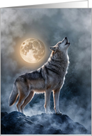 Winter Solstice Moon and Wolf in Fog Mist Mystical Nature Inspired card