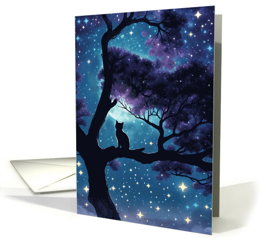 Thinking of You Cute Cat in Tree Stars and Moon Fantasy card (1889300)