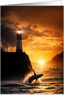 Lighthouse Sunset Whale Nautical Ocean Blank Any Occasion Note card