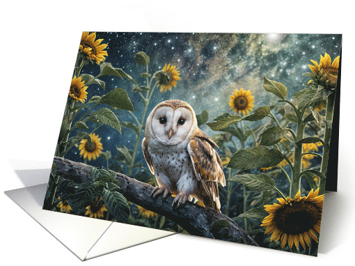 Owl in Sunflowers Pretty Mystical Blank Any Occasion Cute card